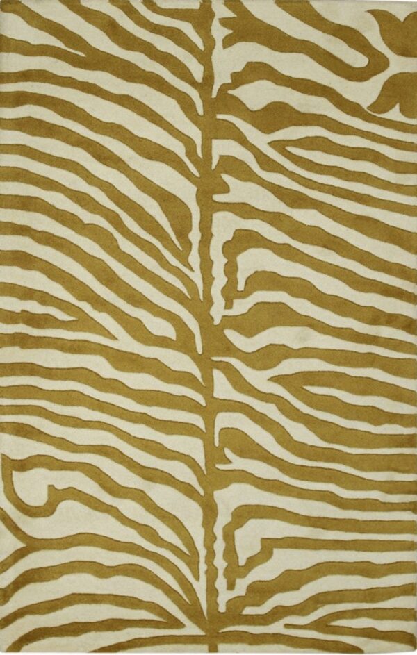 Full frame view of a mustard yellow and cream colored zebra print rug.