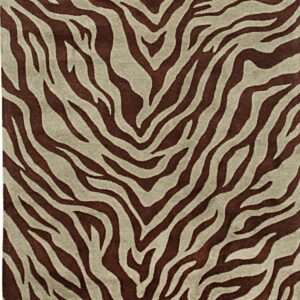 Textured rug displaying a brown and taupe zebra stripe pattern across its entire surface.