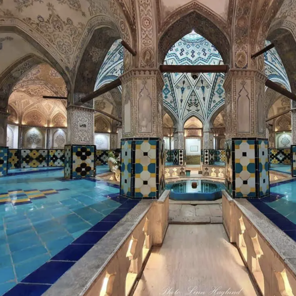 Ornate traditional persian bathhouse interior