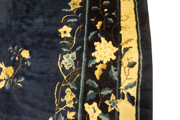 Antique 1920s wool floral blue hand knotted pile rectangle rug - image 2