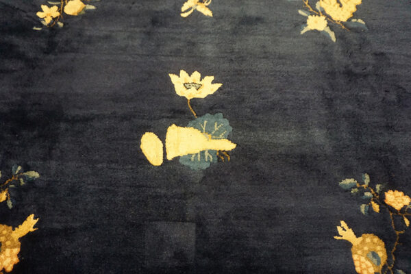 Antique 1920s wool floral blue hand knotted pile rectangle rug - image 3