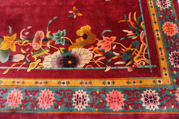 Colorful floral design on red background