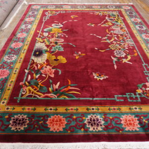 Colorful antique Chinese floral rug
