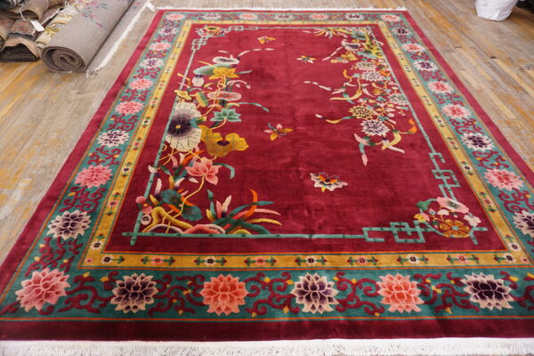 Colorful antique chinese floral rug