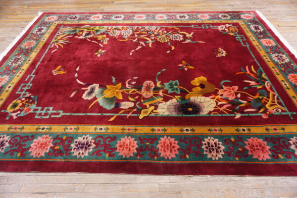 Colorful floral design on red background