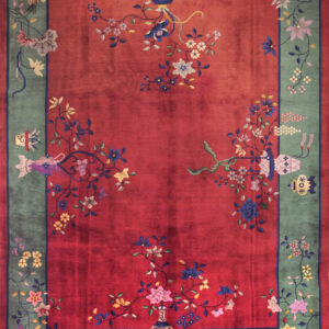 Antique Red Rectangle Chinese – Art Deco Knotted Wool Room Size 1920s Rug