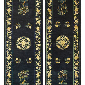 1920s Hallway Runner Knotted Rectangle Wool Blue Chinese Antique - Peking Rug