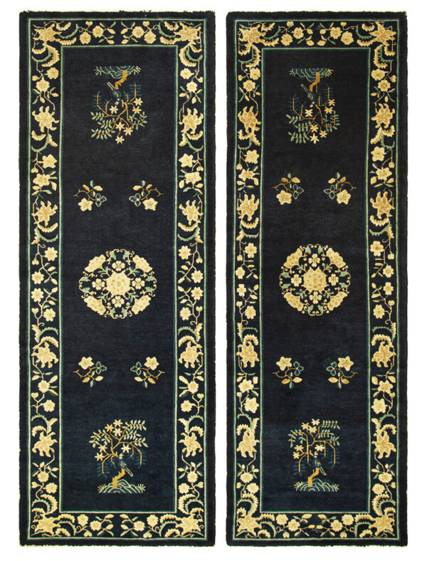 1920s hallway runner knotted rectangle wool blue chinese antique - peking rug