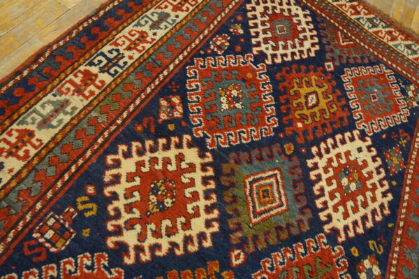 Blue tribal geometric allover design antique caucasian kazak rug - image 6
