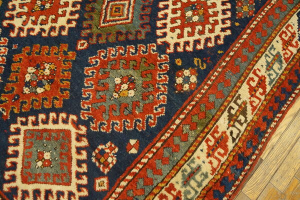Blue tribal geometric allover design antique caucasian kazak rug - image 7