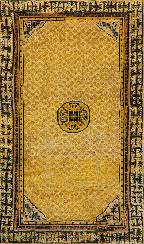 Antique ningxia hallway runner silk gold rug