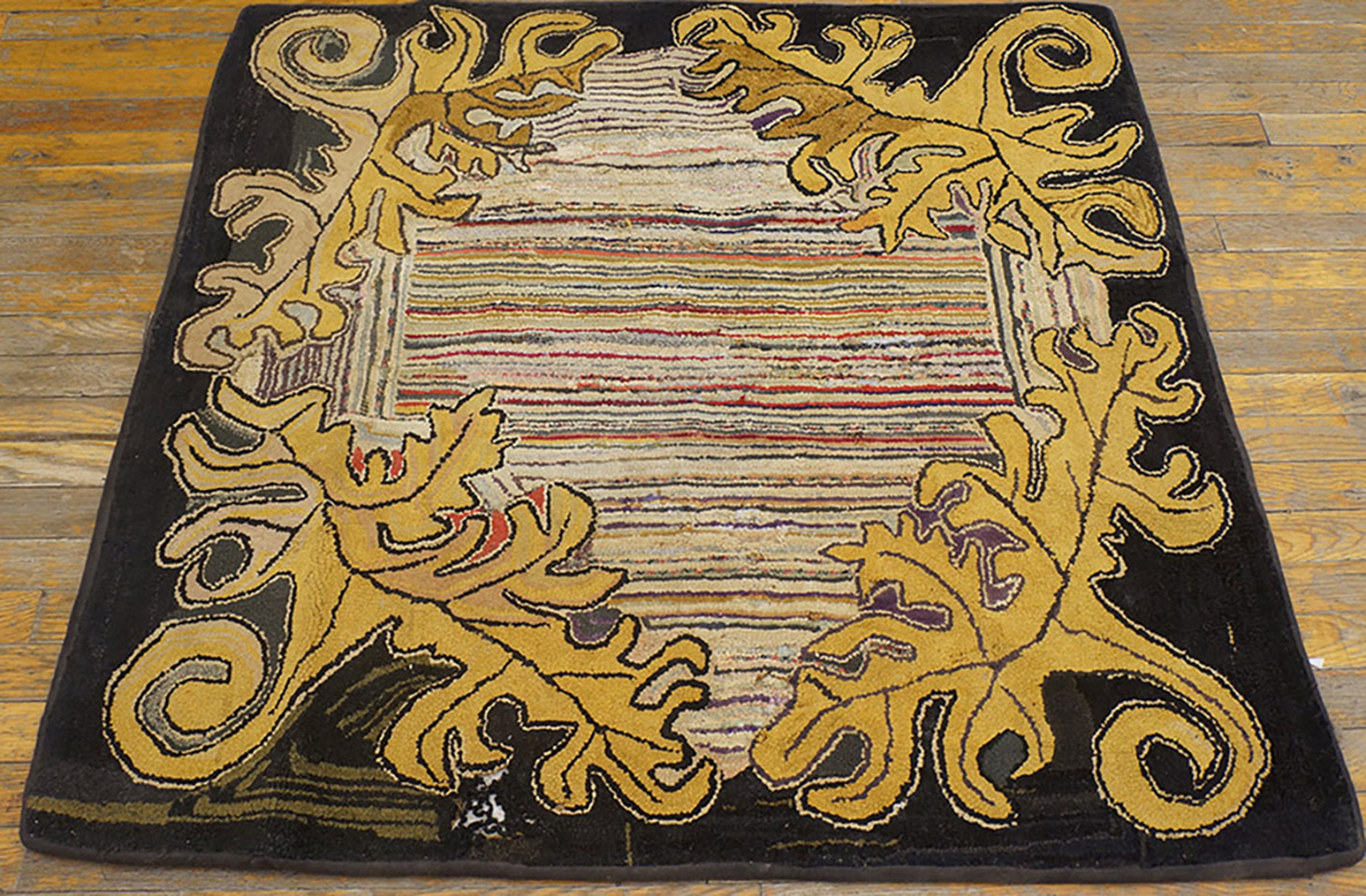 Antique American Hooked Ivory Rug from the 1920s