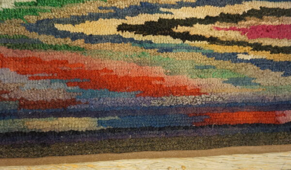 Colorful vintage hooked rug design