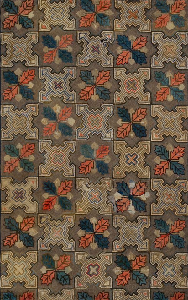 Small late 19th century antique american folk art hooked area rug
