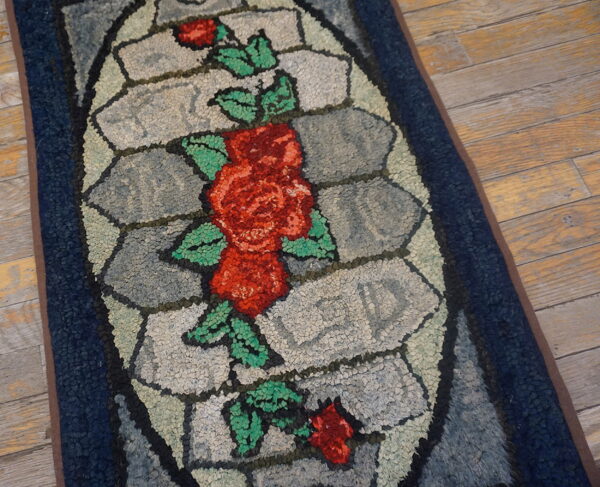 Colorful floral design on textured rug
