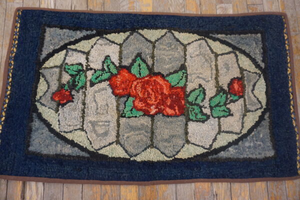 Colorful floral design on textured rug
