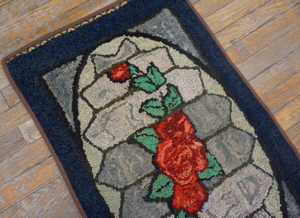 Colorful floral design on textured rug