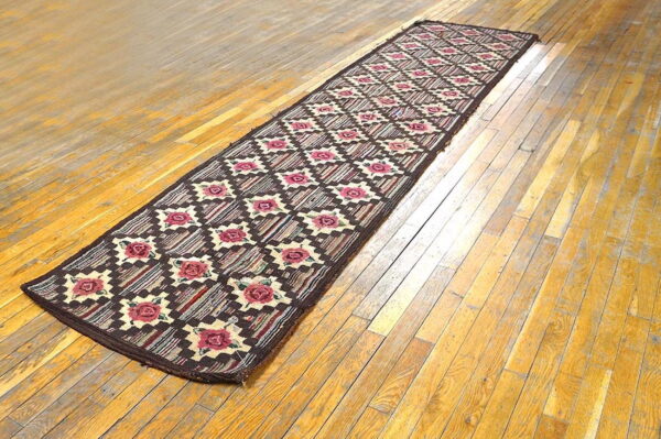 Colorful patterned runner on wooden floor