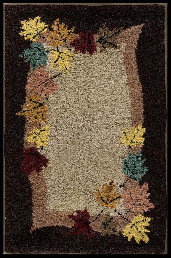 Autumn leaves on textured background rug.