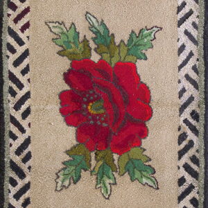 Red flower on beige background rug