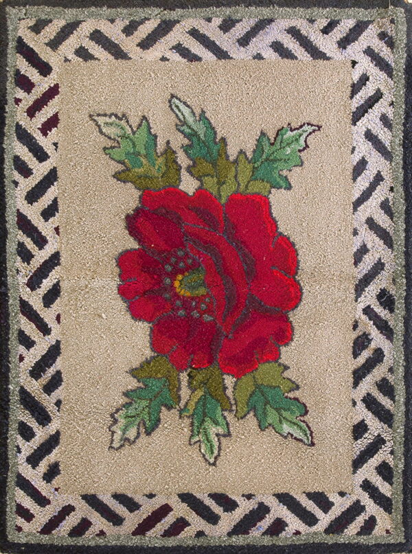 Red flower on beige background rug