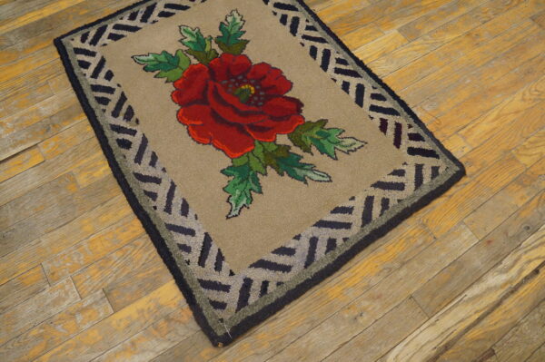 Floral rug on wooden floor