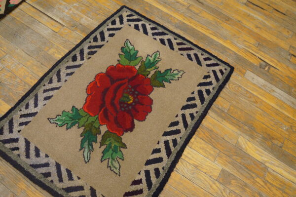 Floral rug on wooden floor