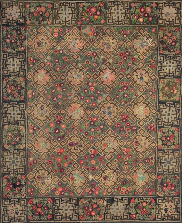 Antique wool & cotton gray hooked - loop pile rug