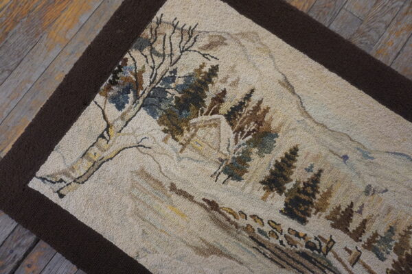 Multicolor jewel tones 1930s wool american hooked floral antique rug - image 6