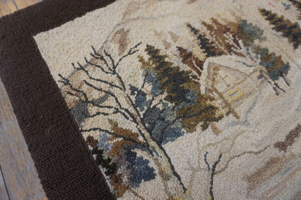 Multicolor jewel tones 1930s wool american hooked floral antique rug - image 2