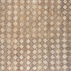 A beige and tan flat-weave rug displaying an all-over vertical striped geometric diamond design.