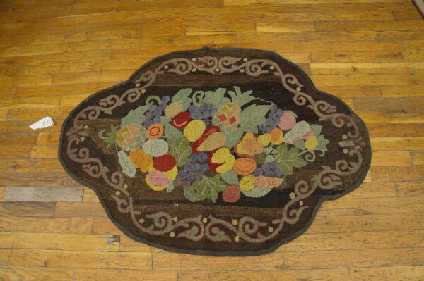Colorful floral design on brown rug