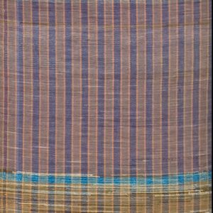 Vintage American Rag Rug hallway runner featuring brown, blue, and purple stripes in a split plaid and banded design.
