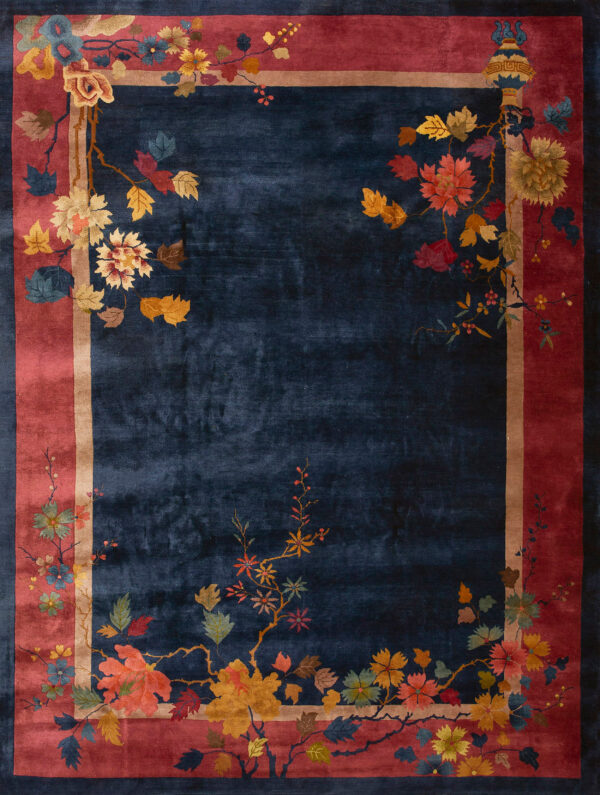 Floral design on navy background rug