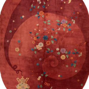 Floral design on rich red background.