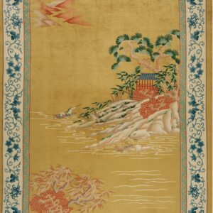 Golden landscape with serene water scene