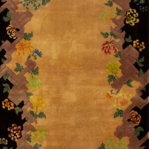 Floral patterned beige and black rug