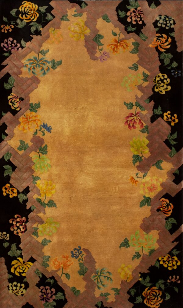 Floral patterned beige and black rug