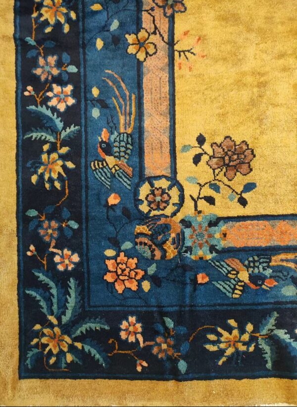 Floral design on blue and yellow