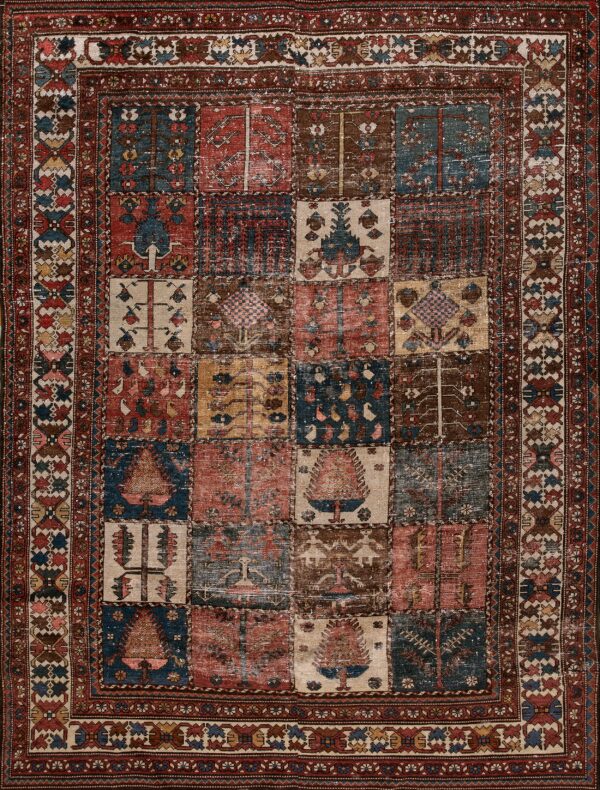 Worn antique allover hand knotted pile rug