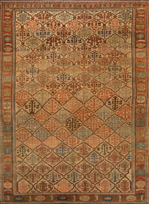 Light earthy color antique tribal persian shrub design bakshaish room size rug
