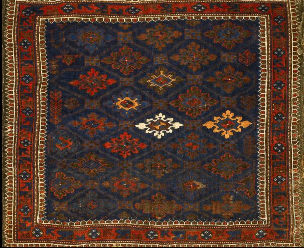 Geometric patterns on dark blue background