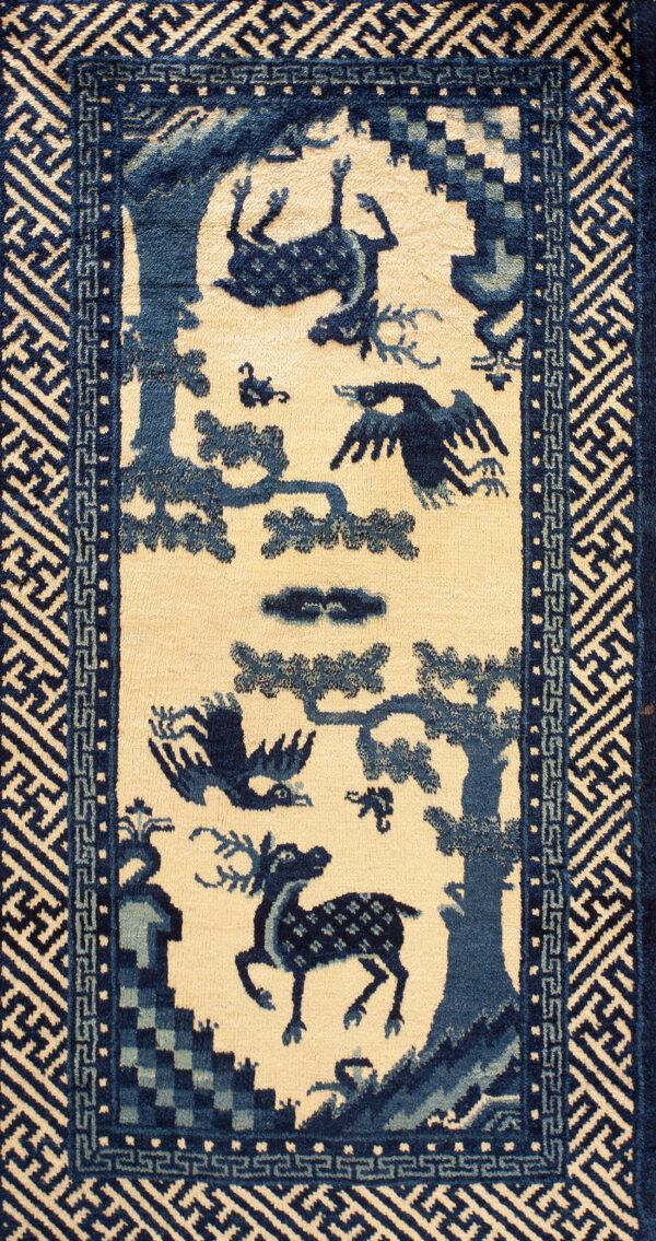 Deer and birds in blue design