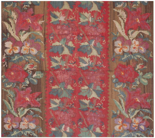 Colorful floral pattern on wool rug