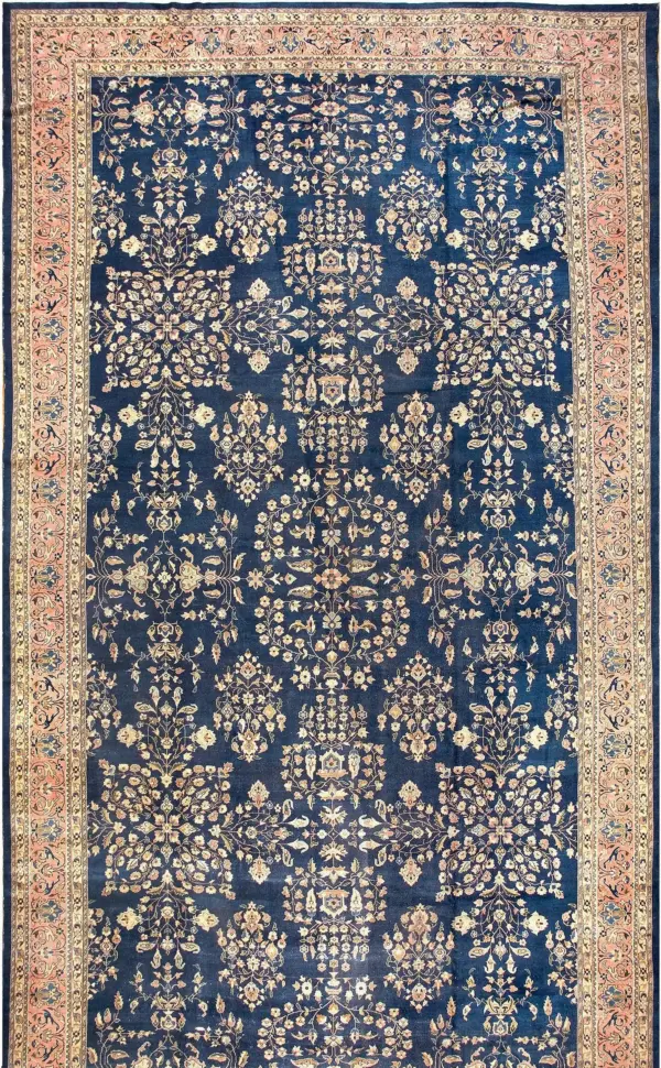 Antique big oversized blue background allover floral design indian rug by rugs on net