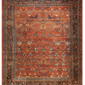 Intricate coral-patterned vintage wool rug