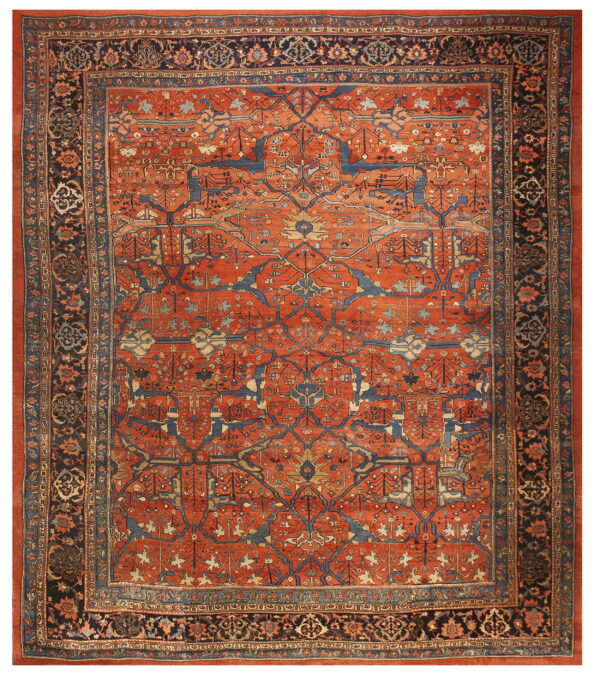 Intricate coral-patterned vintage wool rug