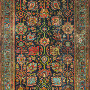 Rectangle Antique Wool Allover Floral Hand Knotted Pile Blue 1890s Rug