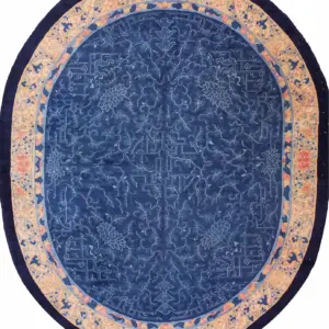 Antique Blue Chinese Dragon Cloud Band Design Round Oval Shape Peking Rug by Rugs On Net