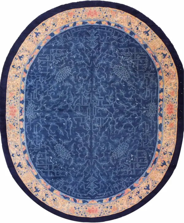 Antique blue chinese dragon cloud band design round oval shape peking rug by rugs on net
